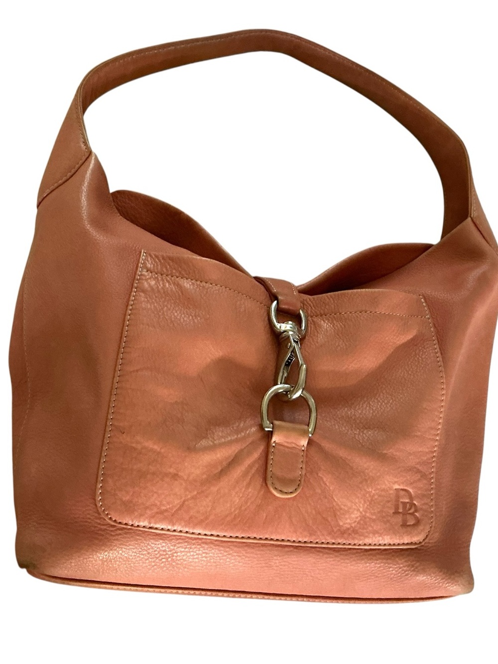 Pebbled Tan Leather Shoulder Bag with Silver Hardware